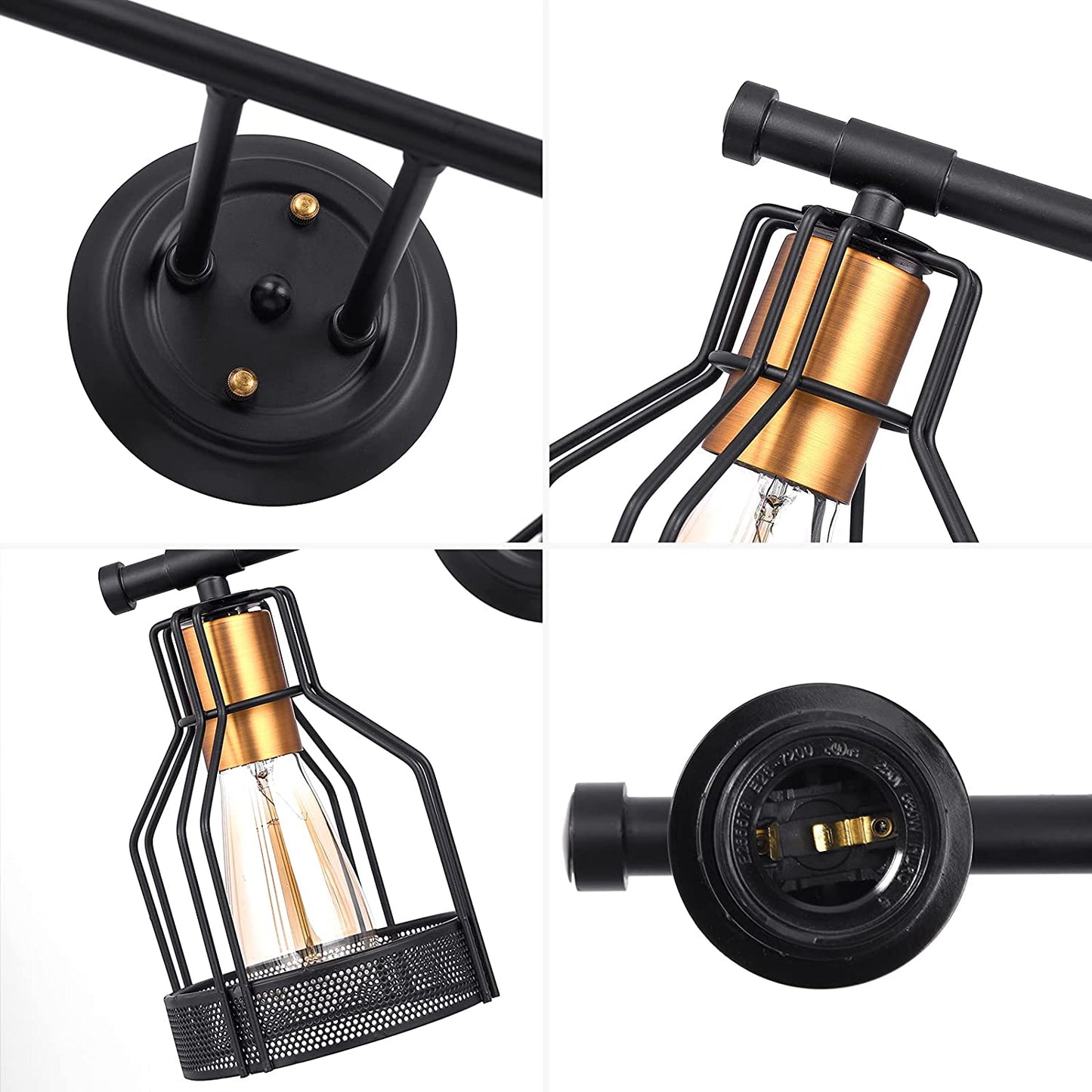PREMIA HOMES Industrial Bathroom Vanity Light 3 Light Farmhouse Metal Cage Bathroom Wall Light Fixture Black Wall Sconce Lighting Edison Vintage Wall Light Fixture for Bathroom Vanity Mirror Cabinet
