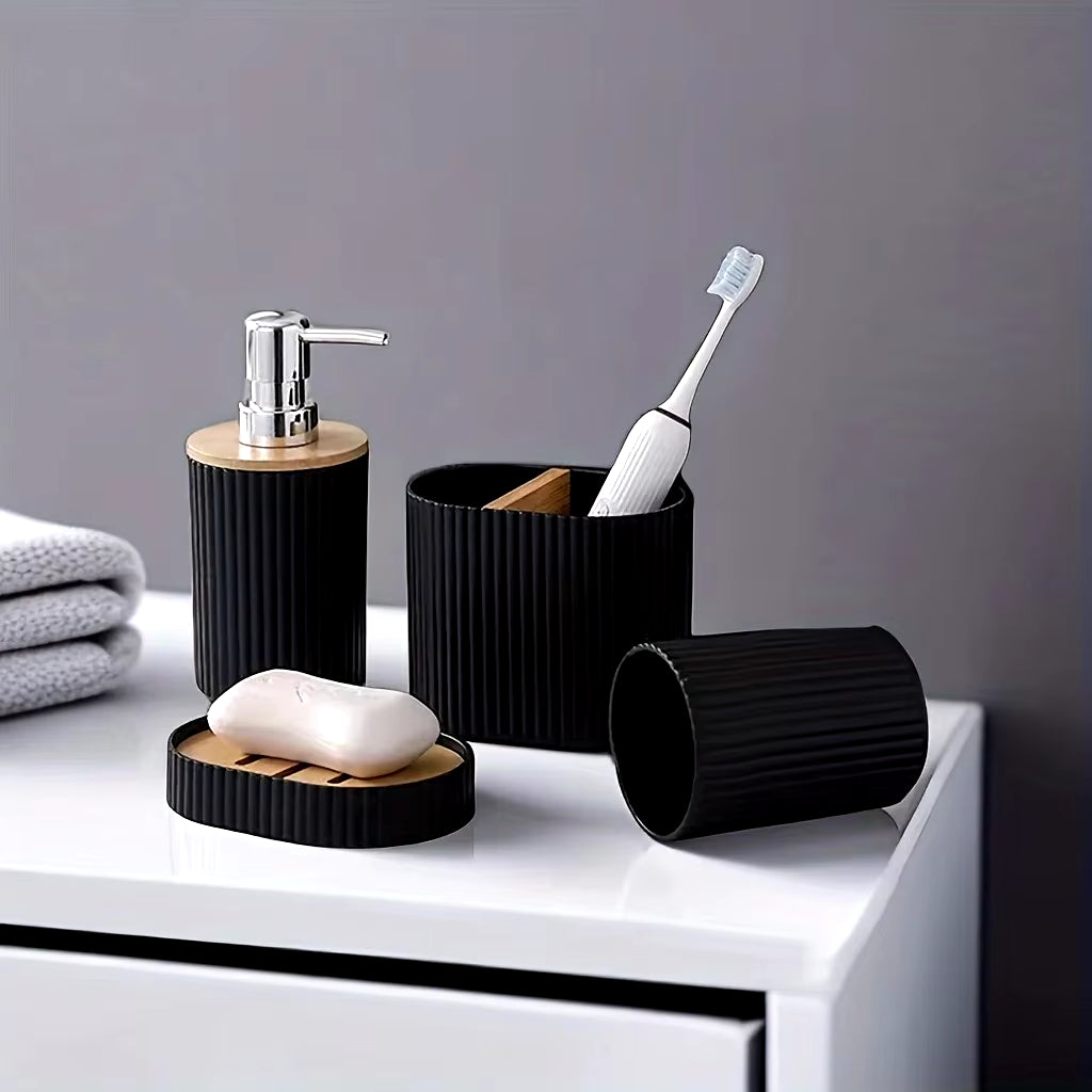 PREMIA HOMES 4Pcs Bathroom Accessories Set Plastic Bathroom Accessories Toothbrush Holder Mouthwash Cup Soap Dispenser Soap Dish