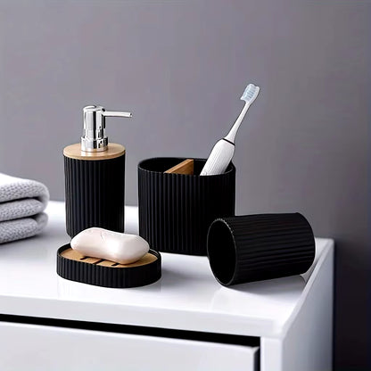 PREMIA HOMES 4Pcs Bathroom Accessories Set Plastic Bathroom Accessories Toothbrush Holder Mouthwash Cup Soap Dispenser Soap Dish