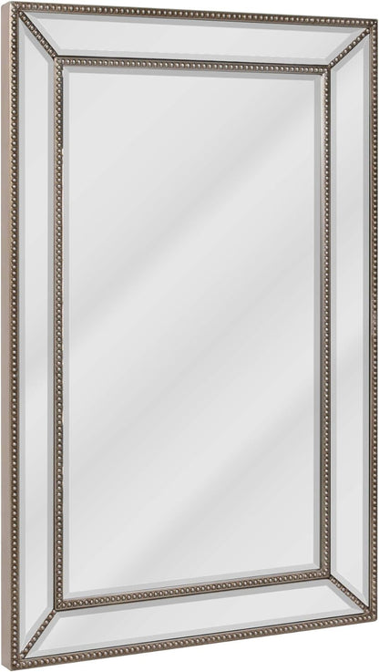 PREMIA HOMES (24'' X 36'') Metro Beveled Edge Mirror with Beaded Glass Frame, Wall Mounted Rectangle Mirror for Bathroom Vanity, over Sink, Entryway, and Bedroom, Champagne Silver