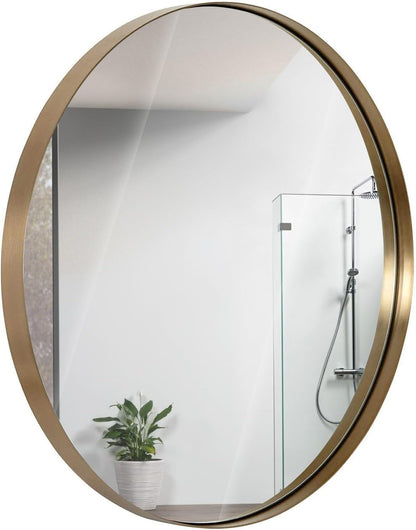 round Beveled Mirror - 30' Circle Mirror - Classic Gold Frame - Wall Mount for Home Decor - Elegant Vanity Mirror for Bathroom, Bedroom, Living Room - Deep Metal Frame