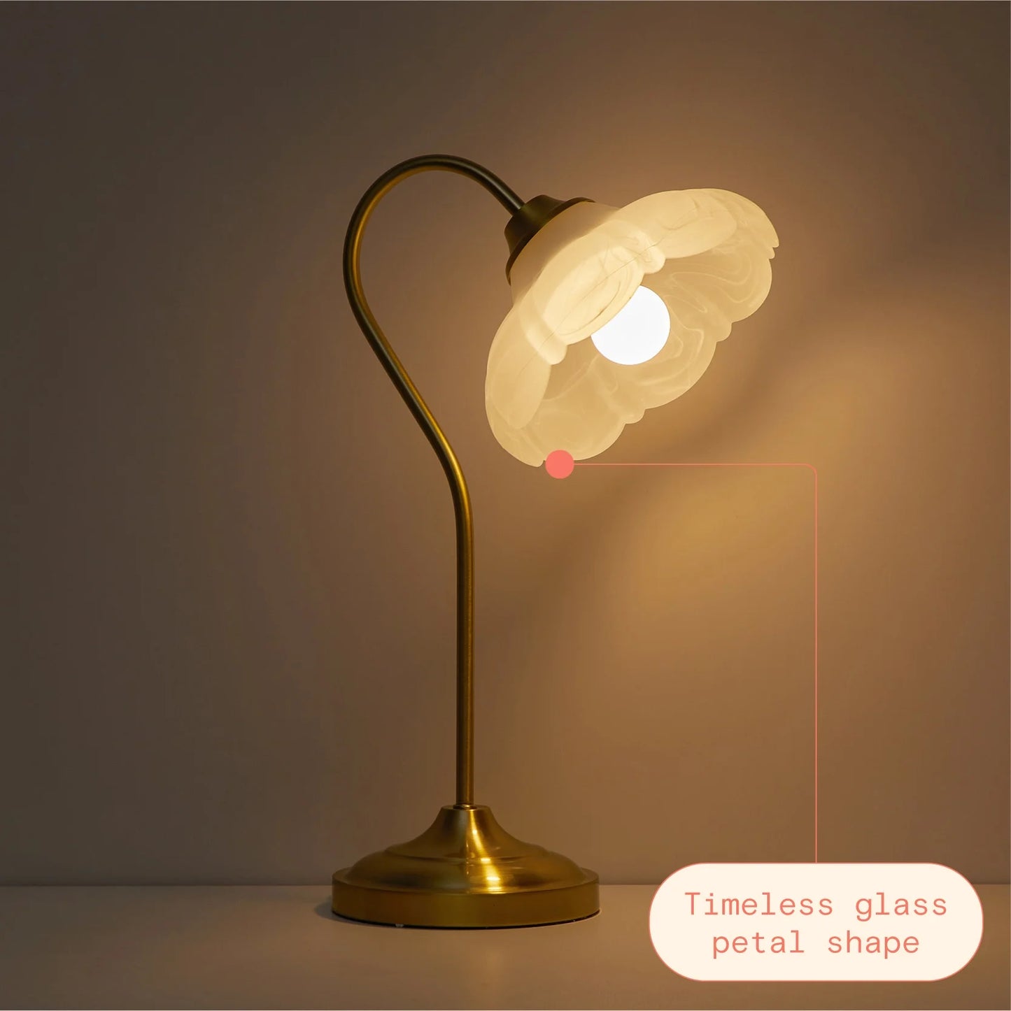PREMIA HOMES Gold Metal Table Lamp with Glass Petal Shade