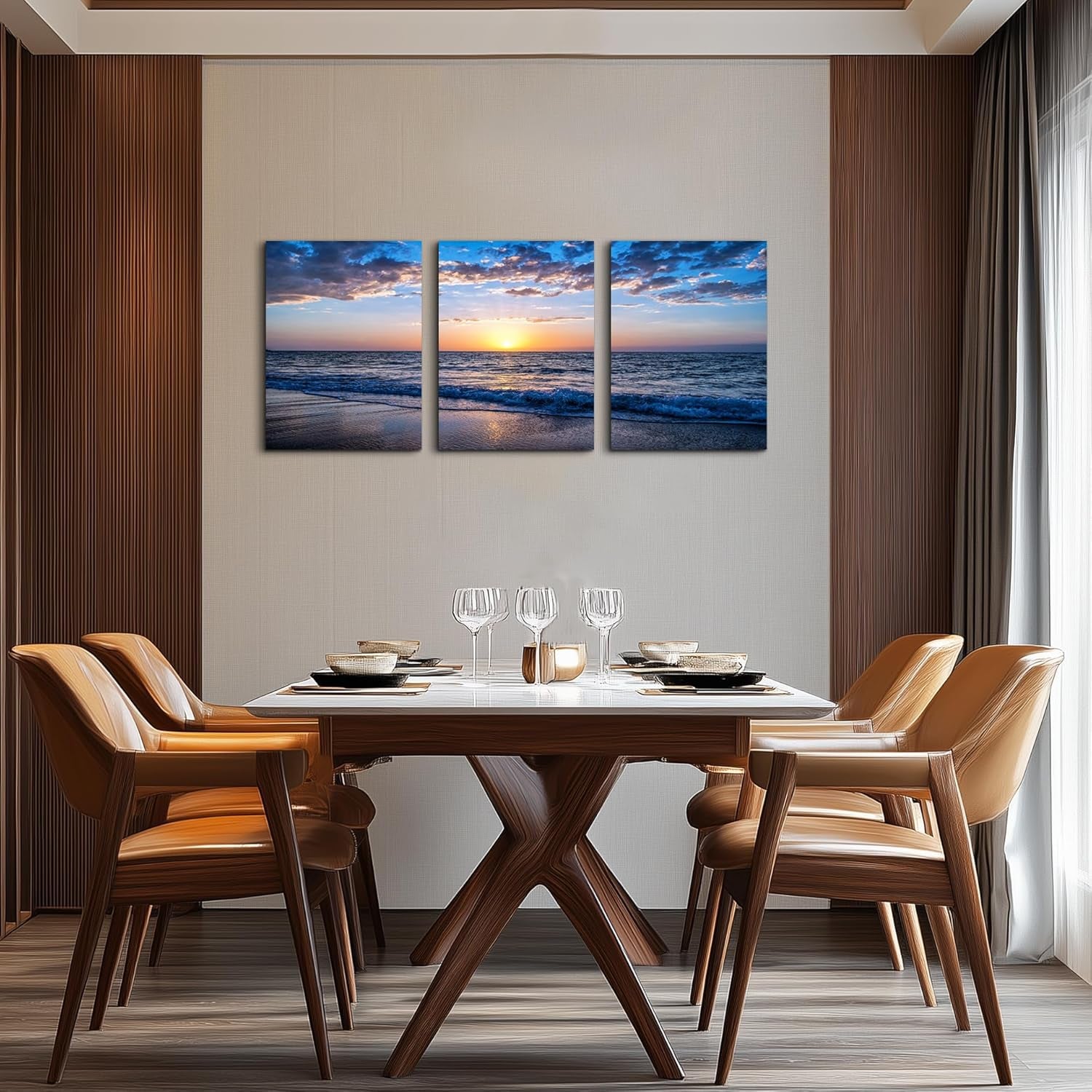 PREMIA HOMES Set of 3 Wall Art Canvas Prints, Beach Sunrise Sunset Pictures Wall Decor Ocean Waves Nature Seascape Poster Coastal Landscape Painting for Living Room, Bedroom, Office Home Decor