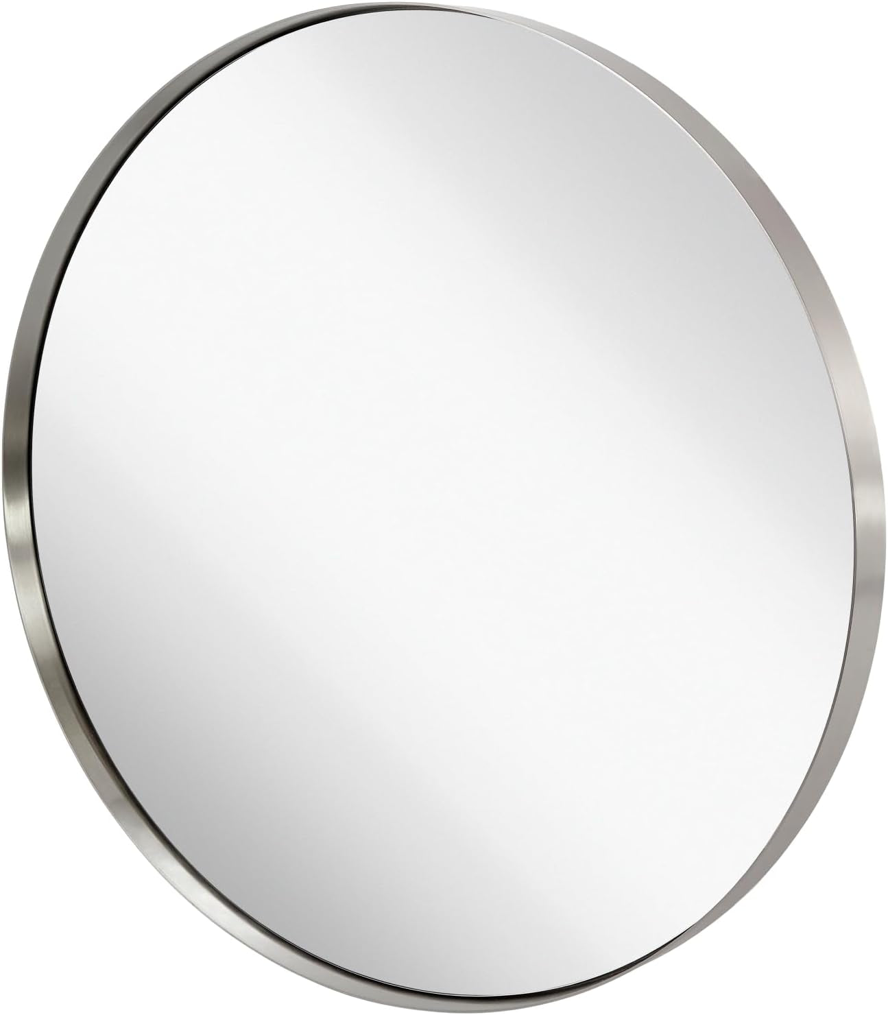 35 Inch round Bathroom Mirror - Brushed Silver Metal Frame - Elegant Wall Mounted for Bedroom, Entryway, and Living Spaces - round Mirrors for Wall Decor