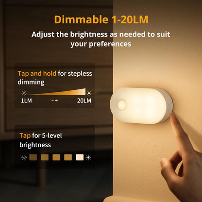 PREMIA HOMES Rechargeable Battery Night Light with Motion Sensor, Portable Mini Warm White LED Stick-On Closet Light, Adjustable Brightness for Bathroom, Bedroom, Kitchen, Cabinet, Stairs, Hallway, 2-Pack
