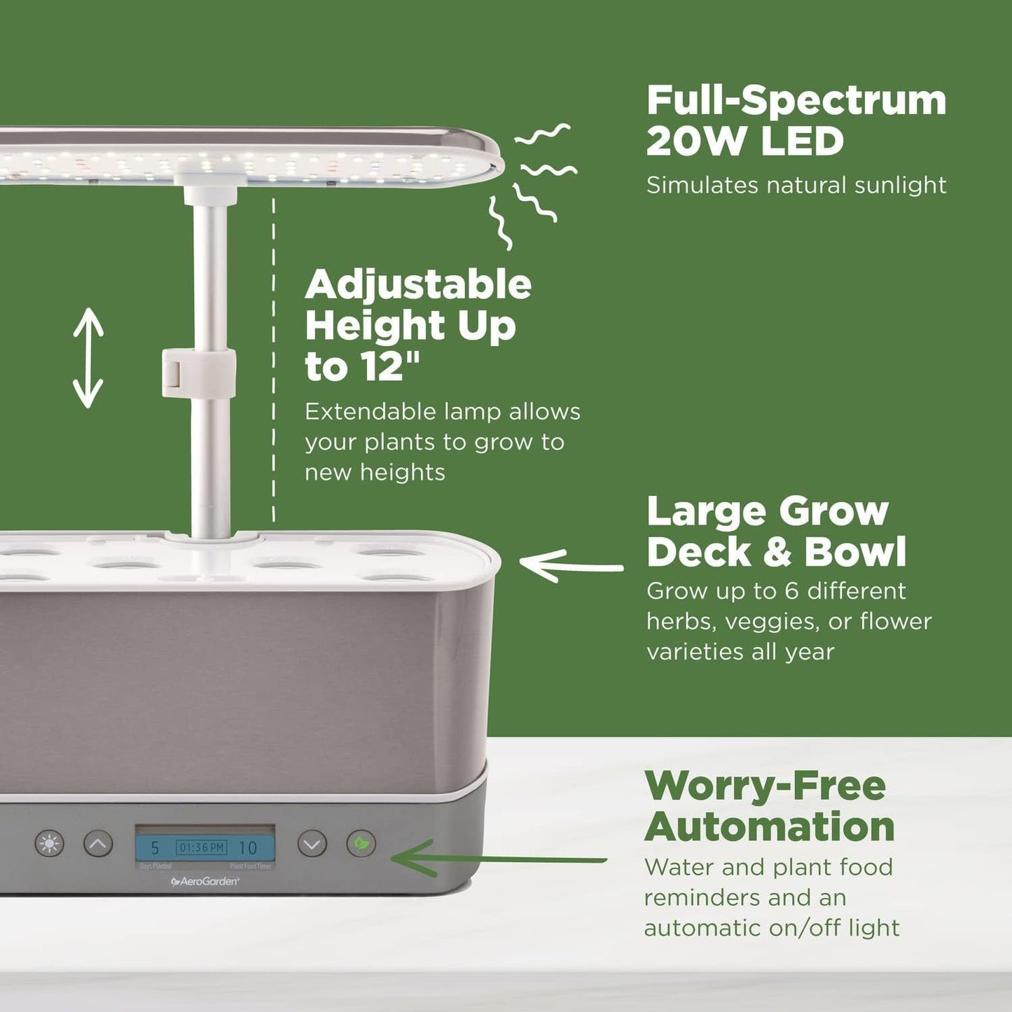 PREMIA HOMES Harvest Elite Indoor Garden Hydroponic System with LED Grow Light and Seed Kit, Holds up to 6 Pods, Stainless Steel