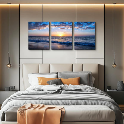 PREMIA HOMES Set of 3 Wall Art Canvas Prints, Beach Sunrise Sunset Pictures Wall Decor Ocean Waves Nature Seascape Poster Coastal Landscape Painting for Living Room, Bedroom, Office Home Decor