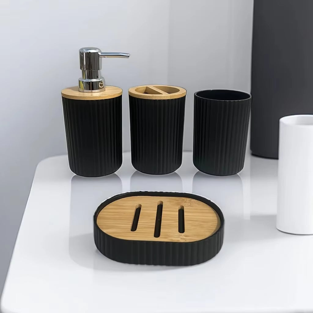 PREMIA HOMES 4Pcs Bathroom Accessories Set Plastic Bathroom Accessories Toothbrush Holder Mouthwash Cup Soap Dispenser Soap Dish