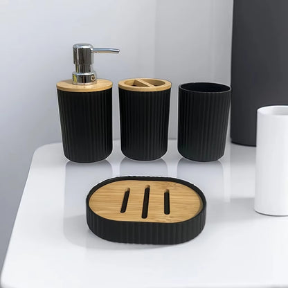 PREMIA HOMES 4Pcs Bathroom Accessories Set Plastic Bathroom Accessories Toothbrush Holder Mouthwash Cup Soap Dispenser Soap Dish