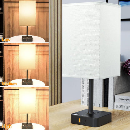 PREMIA HOMES  Table Lamp Dimmable  USB Bedside Table Desk Lamp with 2 USB Charging Port(A+C) 2 Outlet,Nightstand Lamp with Charger Base White Fabric Shade,Led Touch Lamp for Bedroom/Livingroom/Dorm/Home Office