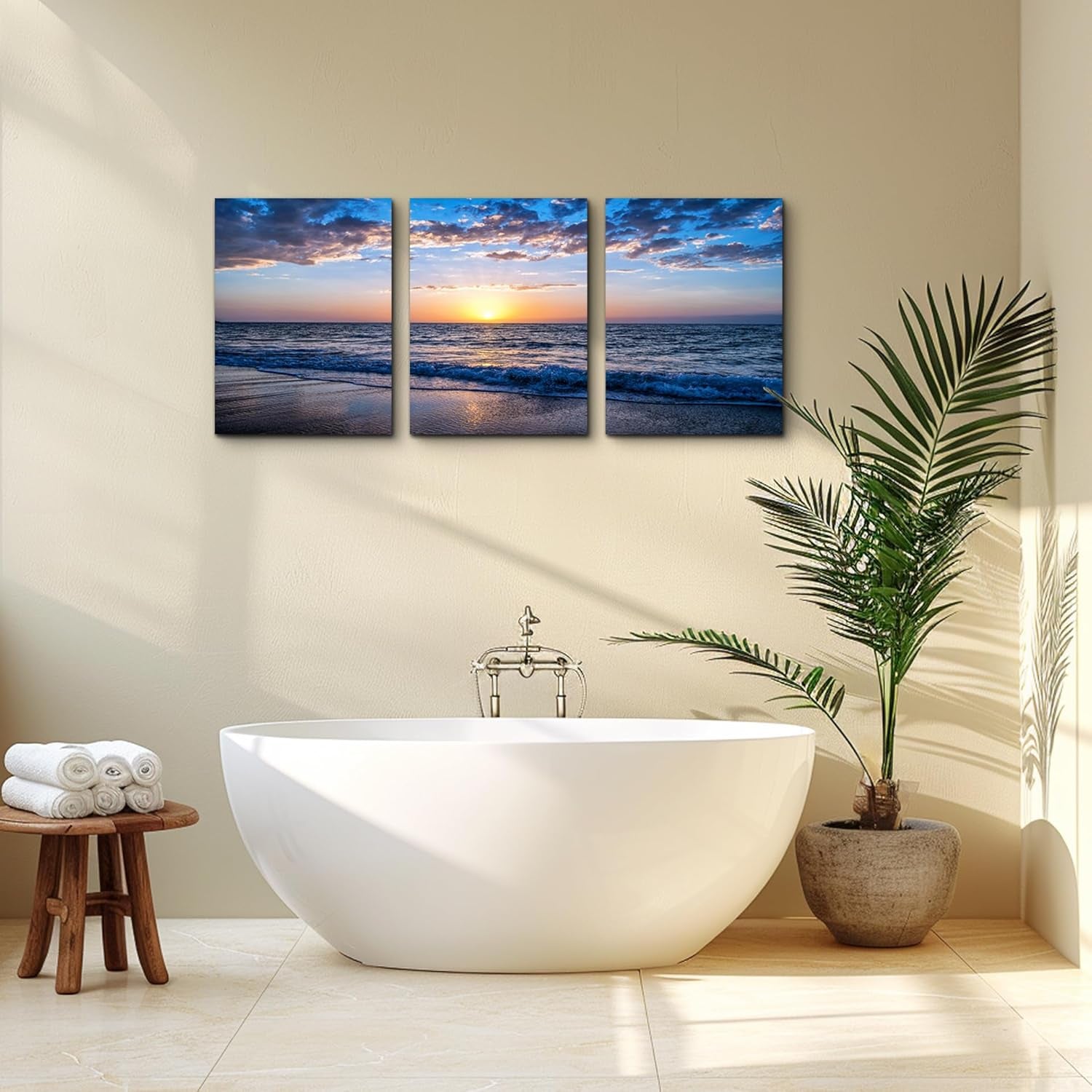 PREMIA HOMES Set of 3 Wall Art Canvas Prints, Beach Sunrise Sunset Pictures Wall Decor Ocean Waves Nature Seascape Poster Coastal Landscape Painting for Living Room, Bedroom, Office Home Decor