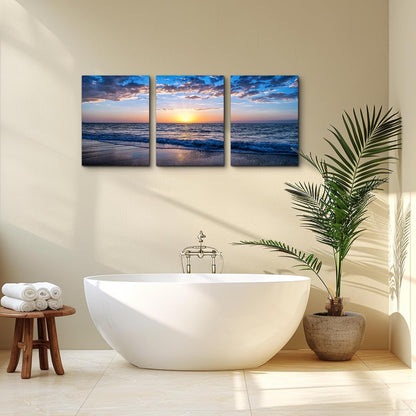 PREMIA HOMES Set of 3 Wall Art Canvas Prints, Beach Sunrise Sunset Pictures Wall Decor Ocean Waves Nature Seascape Poster Coastal Landscape Painting for Living Room, Bedroom, Office Home Decor