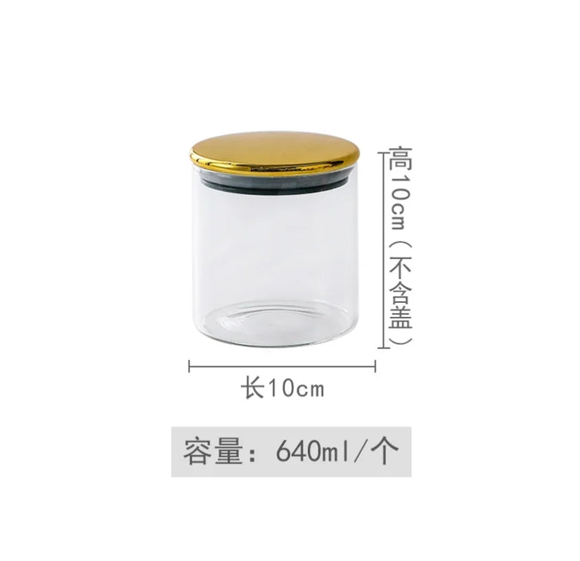 PREMIA HOMES Golden Transparent Glass Bottles, Candy Jars, Household Sealed Jars with Lids, Kitchen Food Storage Jars, Coffee Beans, Tea Jars