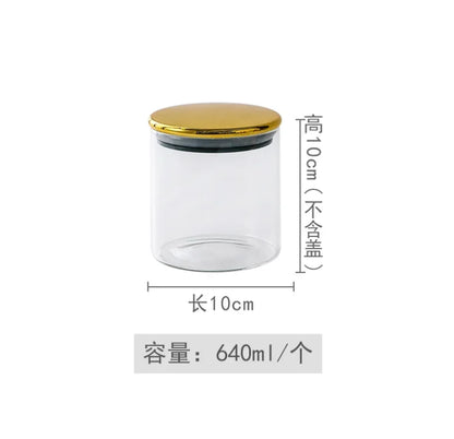 PREMIA HOMES Golden Transparent Glass Bottles, Candy Jars, Household Sealed Jars with Lids, Kitchen Food Storage Jars, Coffee Beans, Tea Jars