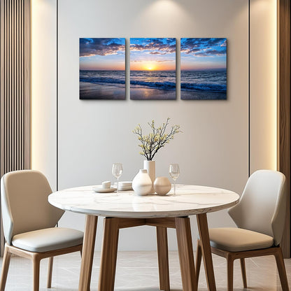 PREMIA HOMES Set of 3 Wall Art Canvas Prints, Beach Sunrise Sunset Pictures Wall Decor Ocean Waves Nature Seascape Poster Coastal Landscape Painting for Living Room, Bedroom, Office Home Decor