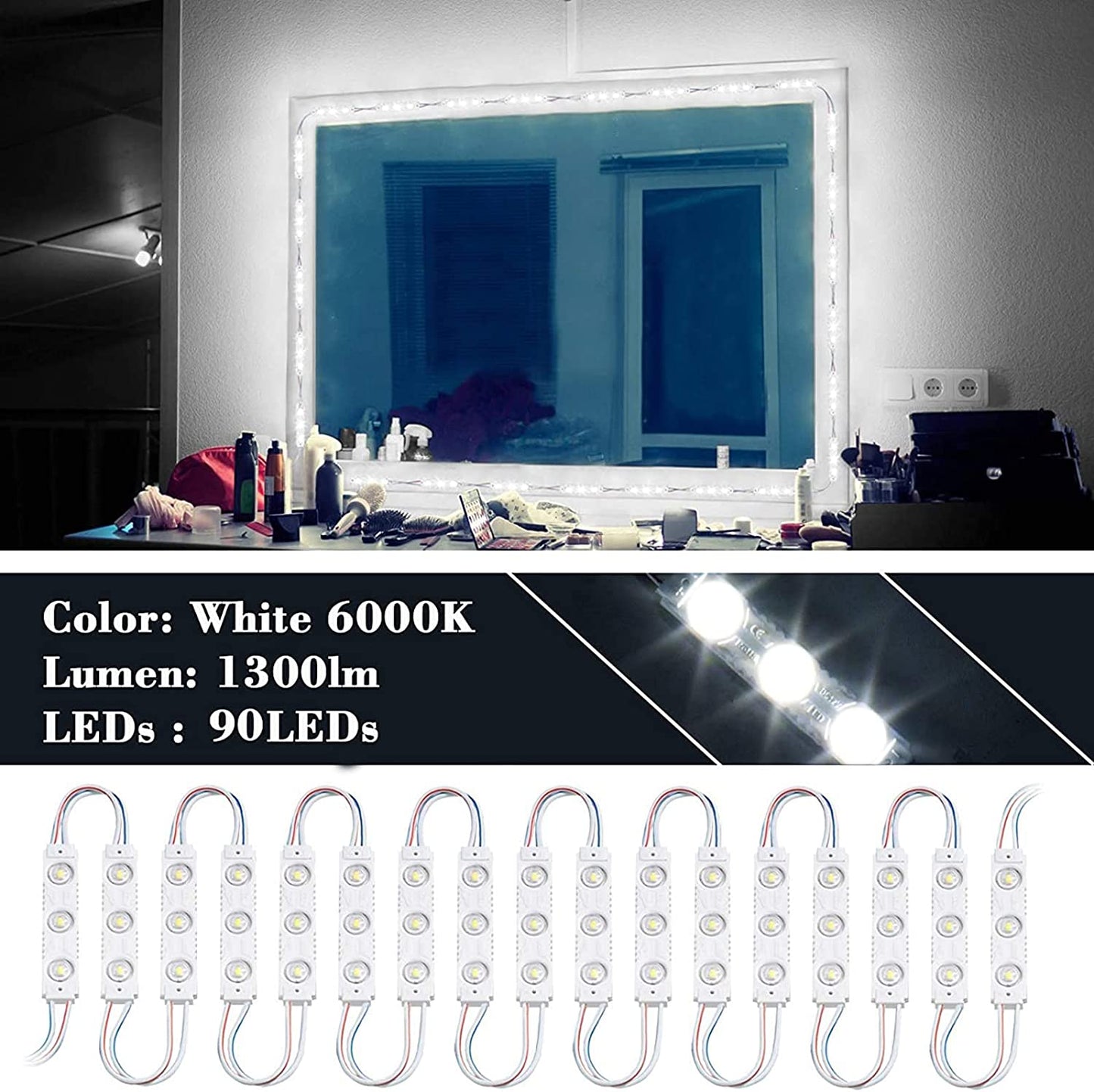 PREMIA HOMES LED Vanity Mirror Lights with RF Remote, Dimmable Hollywood Style 13Ft(4M), Bathroom Waterproof, for Full Body Mirror, Makeup Mirror, Vanity Mirror, Bathroom Mirror(Mirror Not Include)