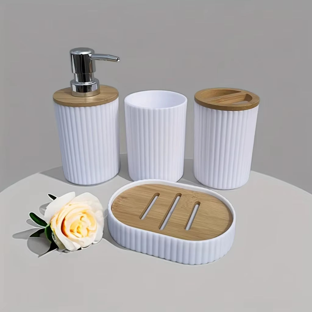 PREMIA HOMES 4Pcs Bathroom Accessories Set Plastic Bathroom Accessories Toothbrush Holder Mouthwash Cup Soap Dispenser Soap Dish