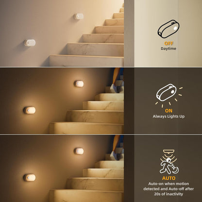 PREMIA HOMES Rechargeable Battery Night Light with Motion Sensor, Portable Mini Warm White LED Stick-On Closet Light, Adjustable Brightness for Bathroom, Bedroom, Kitchen, Cabinet, Stairs, Hallway, 2-Pack
