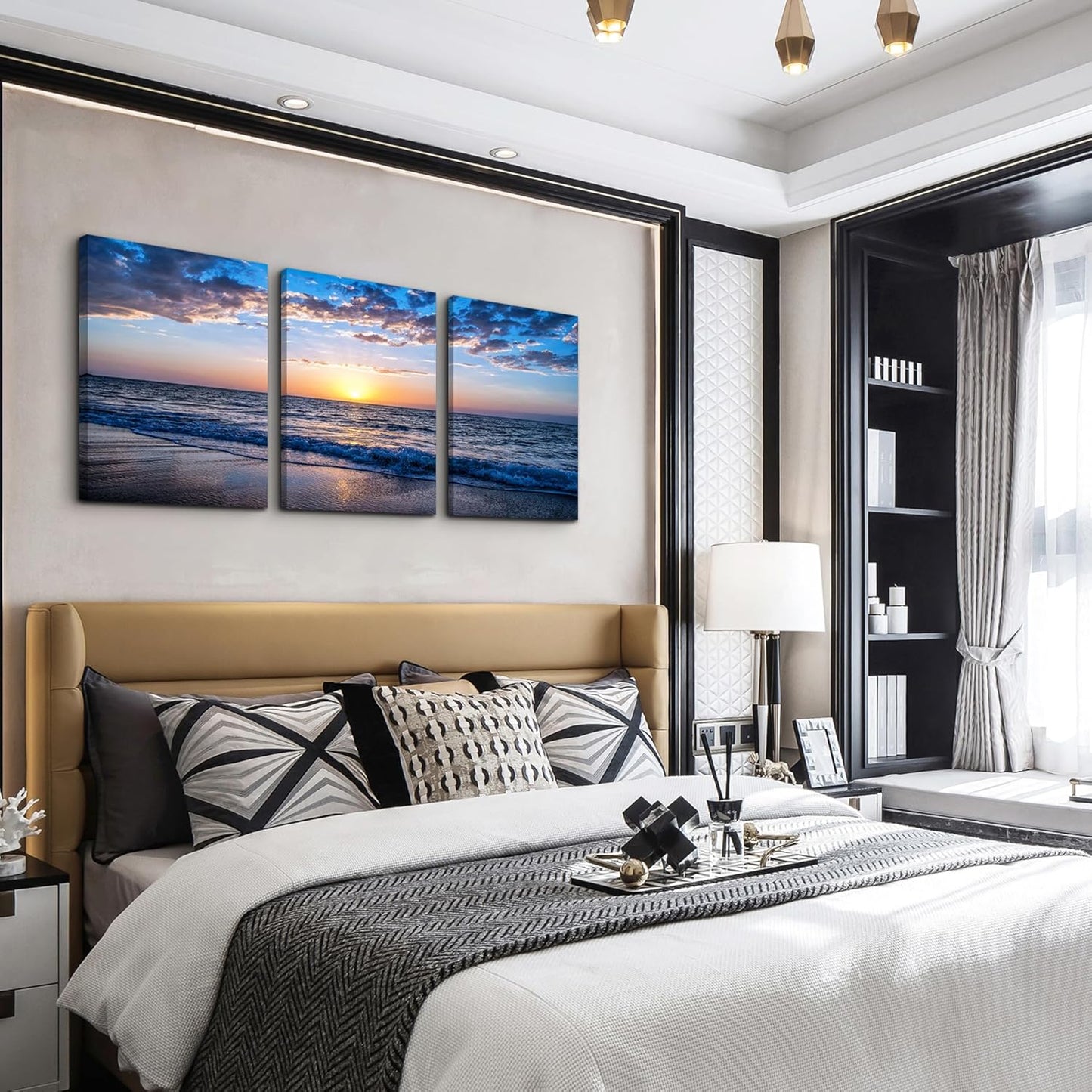 PREMIA HOMES Set of 3 Wall Art Canvas Prints, Beach Sunrise Sunset Pictures Wall Decor Ocean Waves Nature Seascape Poster Coastal Landscape Painting for Living Room, Bedroom, Office Home Decor