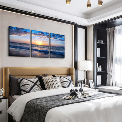 PREMIA HOMES Set of 3 Wall Art Canvas Prints, Beach Sunrise Sunset Pictures Wall Decor Ocean Waves Nature Seascape Poster Coastal Landscape Painting for Living Room, Bedroom, Office Home Decor