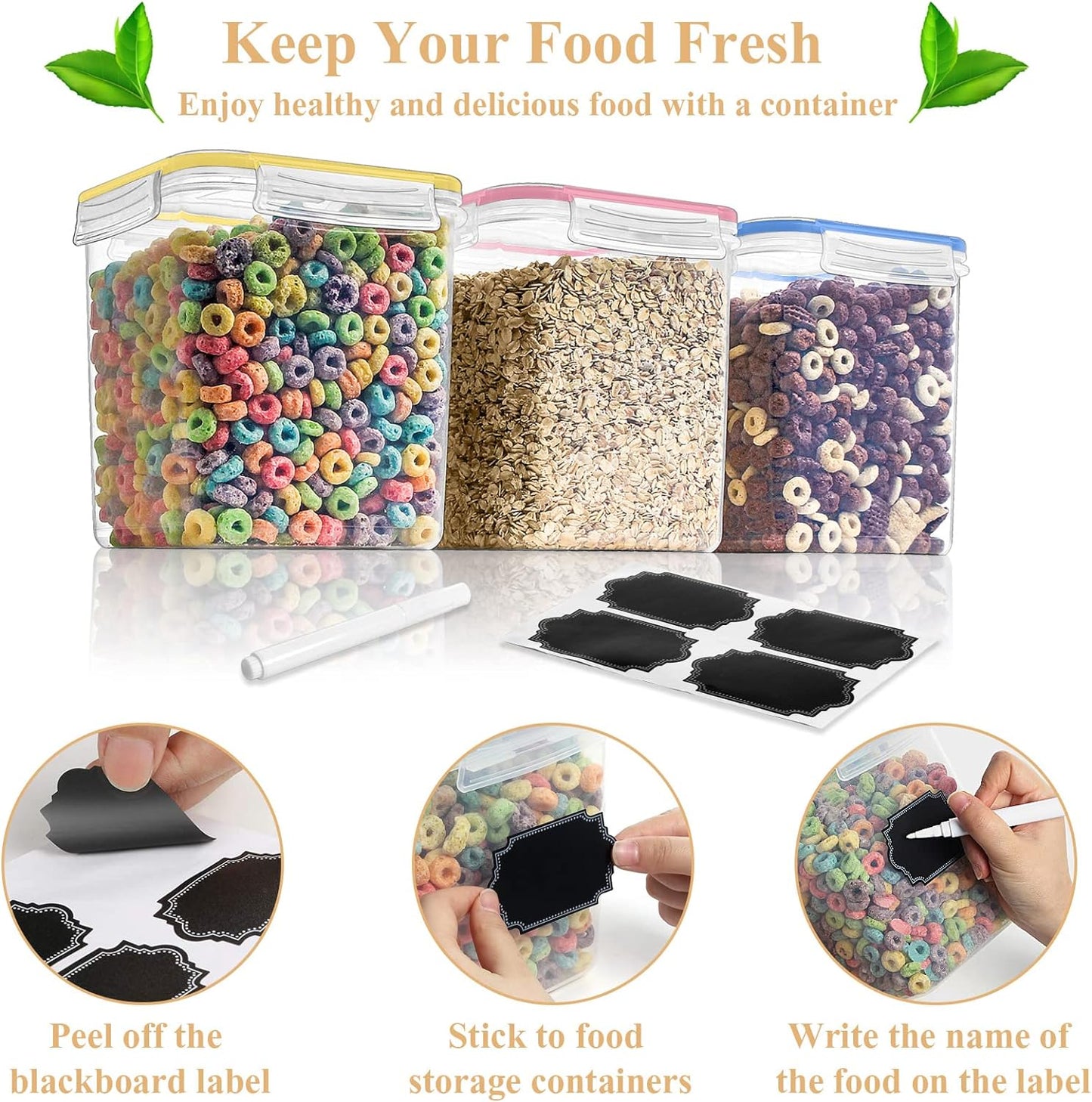 PREMIA HOMES Cereal Container Food Storage Containers, Set of 8 (2.5L/84.55Oz) Airtight Dry Food Storage Containers with Lids - BPA Free Plastic for Flour, Cereal and Pantry Storage Containers