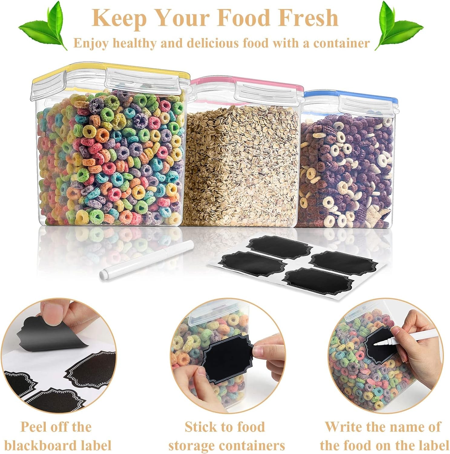 PREMIA HOMES Cereal Container Food Storage Containers, Set of 8 (2.5L/84.55Oz) Airtight Dry Food Storage Containers with Lids - BPA Free Plastic for Flour, Cereal and Pantry Storage Containers