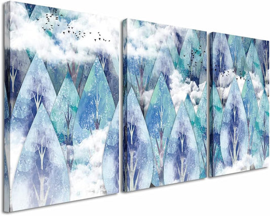 PREMIA HOMES Abstract Canvas Wall Art for Living Room Family Wall Decor for Bedroom Modern Wall Decorations for Bathroom Hang Pictures Artwork Kitchen Canvas Art Blue Tree Wall Paintings Home Decoration 3 Piece