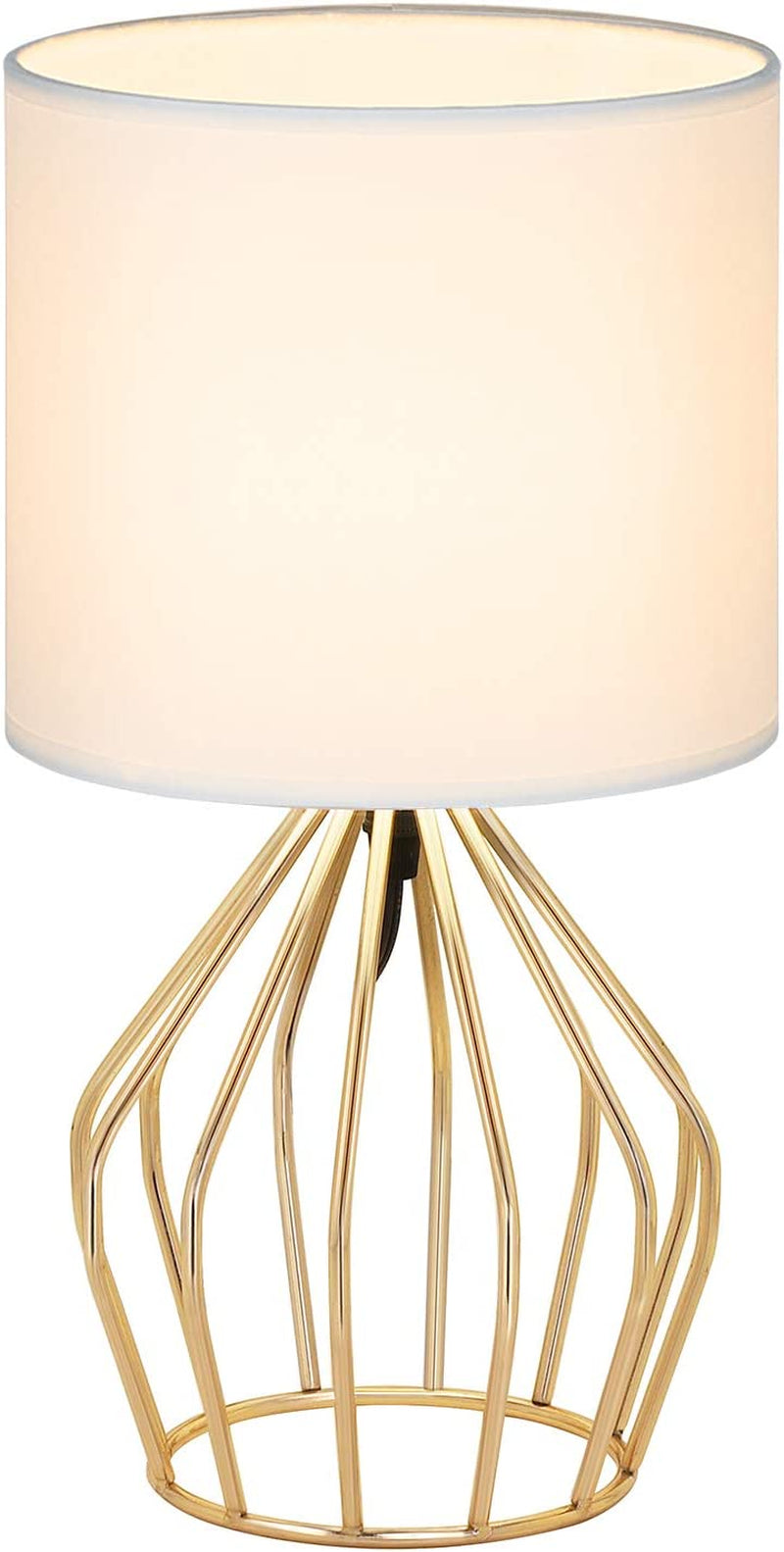 PREMIA HOMES Gold Table Lamp - Modern Style Desk Lamp with Hollowed Out Base Linen Fabric Shade, Small Golden Bedside Lamp for Bedrooms, Living Room