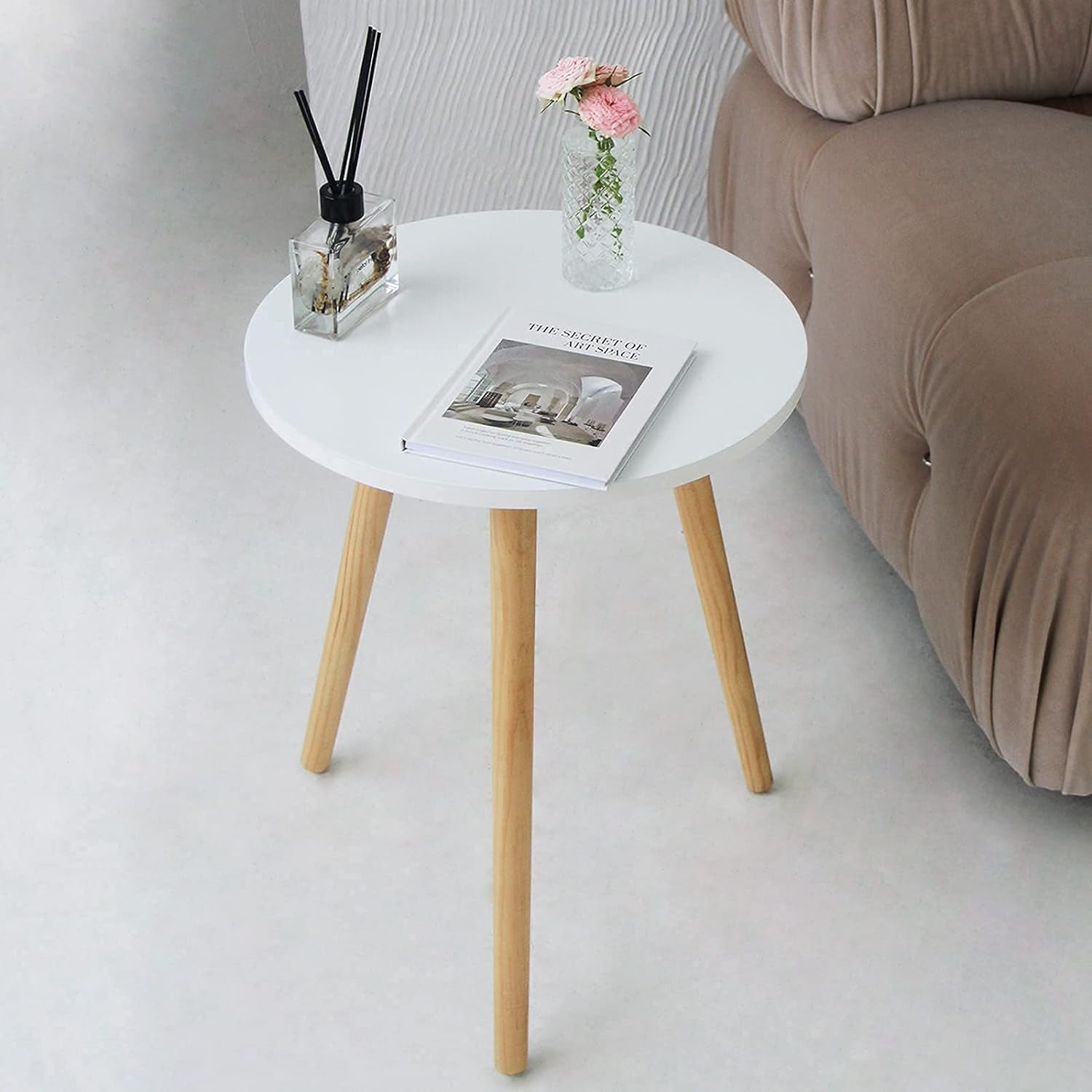 PREMIA HOMES Round Side Table, Small Accent Table Nightstand Modern End Table for Living Room Bedroom Office Small Spaces, 15.7''D X 19.69''H (White)