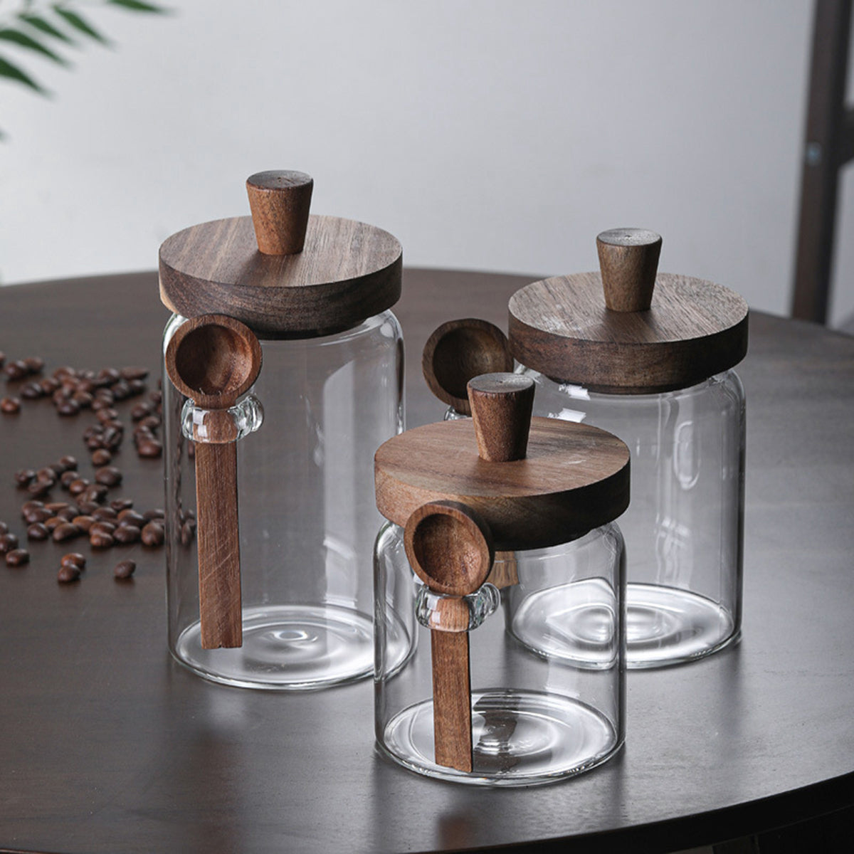 PREMIA HOMES 3Pcs Glass Coffee Jars with Spoons,Candy Jars,Biscuit Jars,Storage Jars,Tea Jars