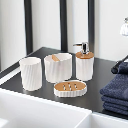 PREMIA HOMES 4Pcs Bathroom Accessories Set Plastic Bathroom Accessories Toothbrush Holder Mouthwash Cup Soap Dispenser Soap Dish