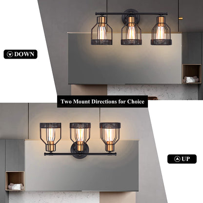 PREMIA HOMES Industrial Bathroom Vanity Light 3 Light Farmhouse Metal Cage Bathroom Wall Light Fixture Black Wall Sconce Lighting Edison Vintage Wall Light Fixture for Bathroom Vanity Mirror Cabinet
