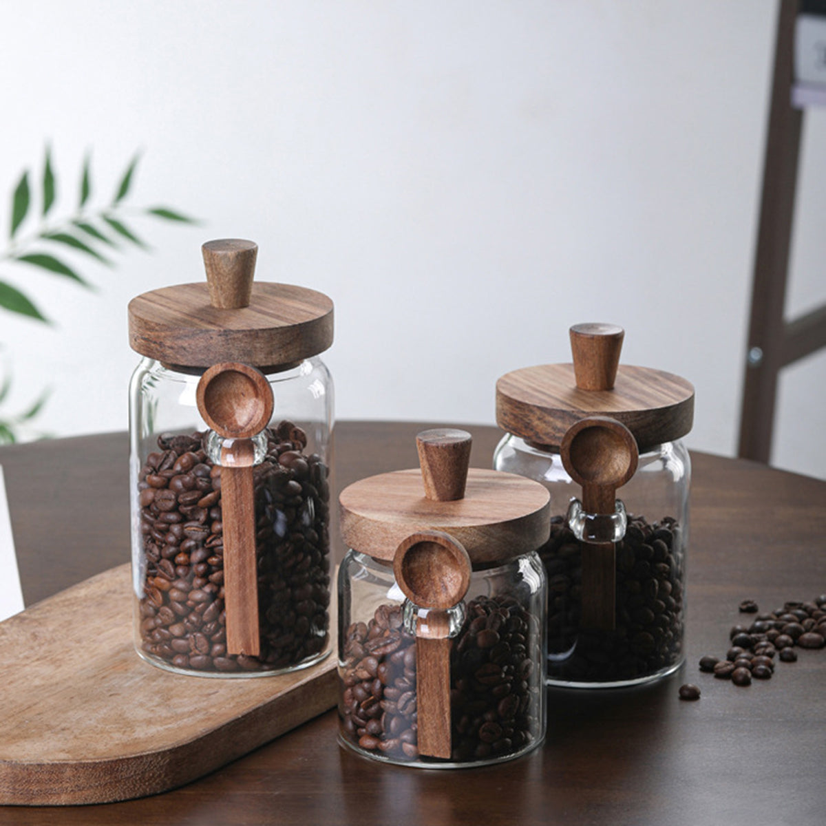PREMIA HOMES 3Pcs Glass Coffee Jars with Spoons,Candy Jars,Biscuit Jars,Storage Jars,Tea Jars