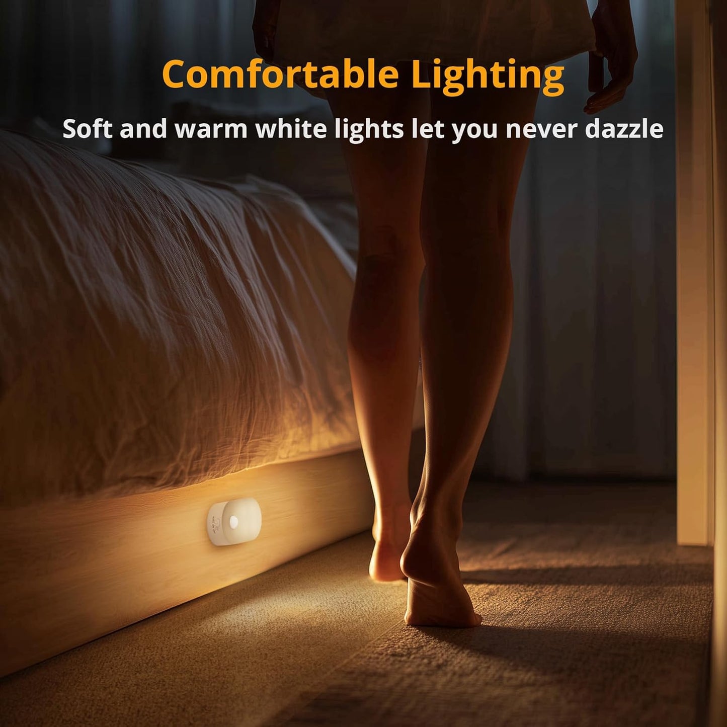 PREMIA HOMES Rechargeable Battery Night Light with Motion Sensor, Portable Mini Warm White LED Stick-On Closet Light, Adjustable Brightness for Bathroom, Bedroom, Kitchen, Cabinet, Stairs, Hallway, 2-Pack