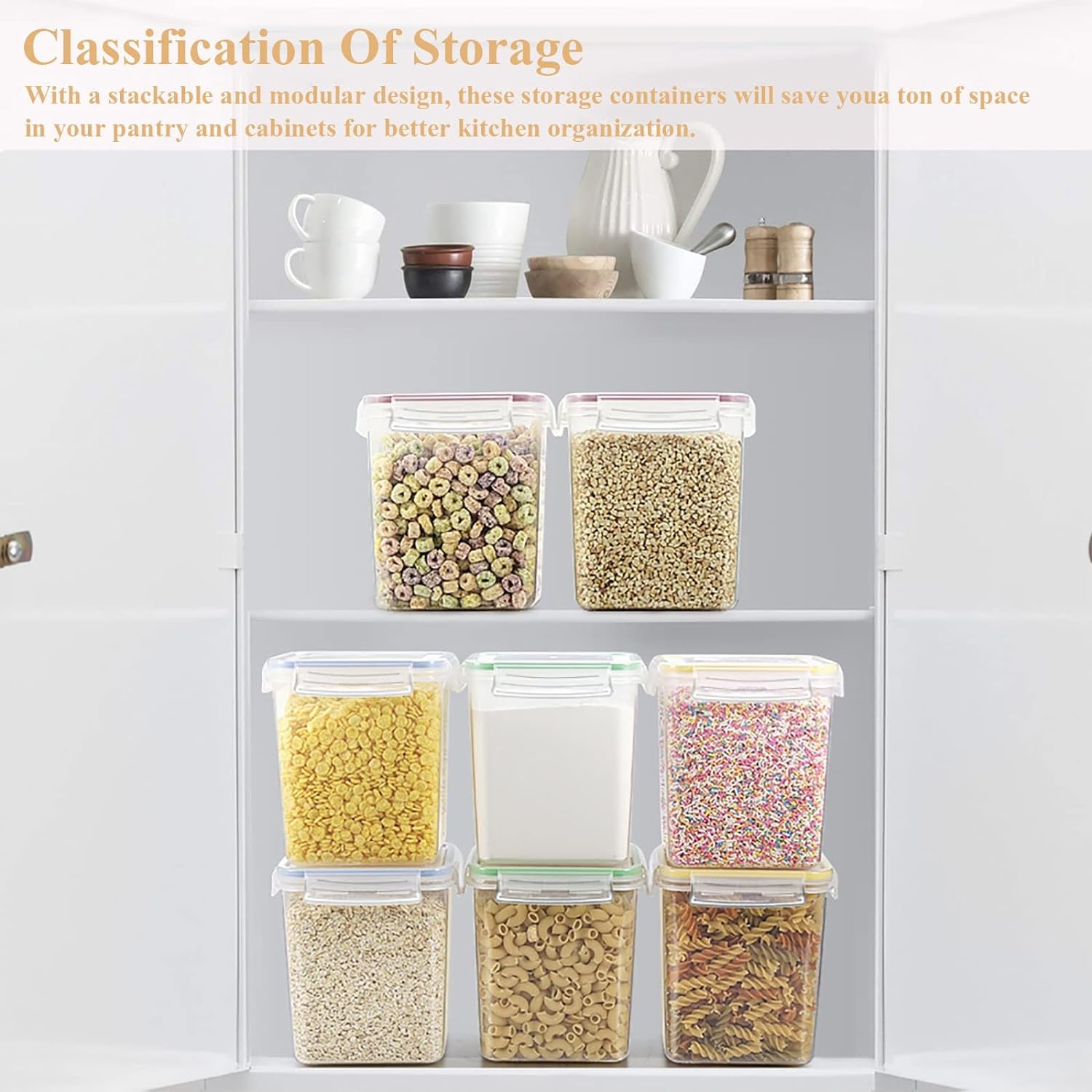 PREMIA HOMES Cereal Container Food Storage Containers, Set of 8 (2.5L/84.55Oz) Airtight Dry Food Storage Containers with Lids - BPA Free Plastic for Flour, Cereal and Pantry Storage Containers