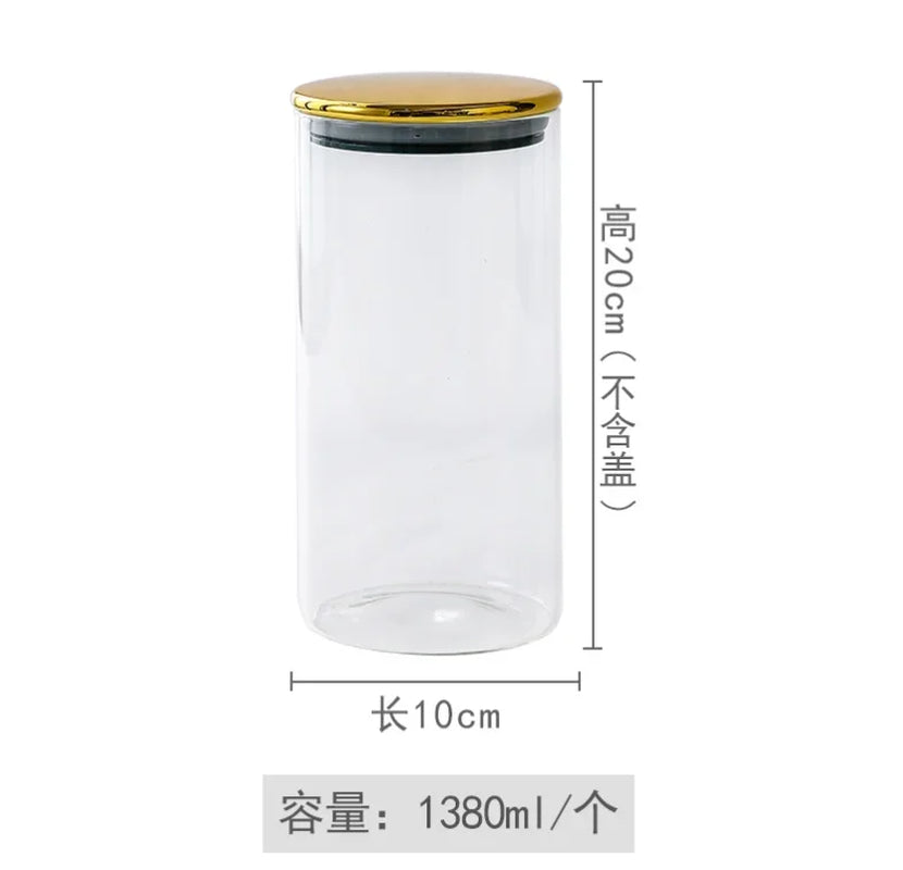 PREMIA HOMES Golden Transparent Glass Bottles, Candy Jars, Household Sealed Jars with Lids, Kitchen Food Storage Jars, Coffee Beans, Tea Jars