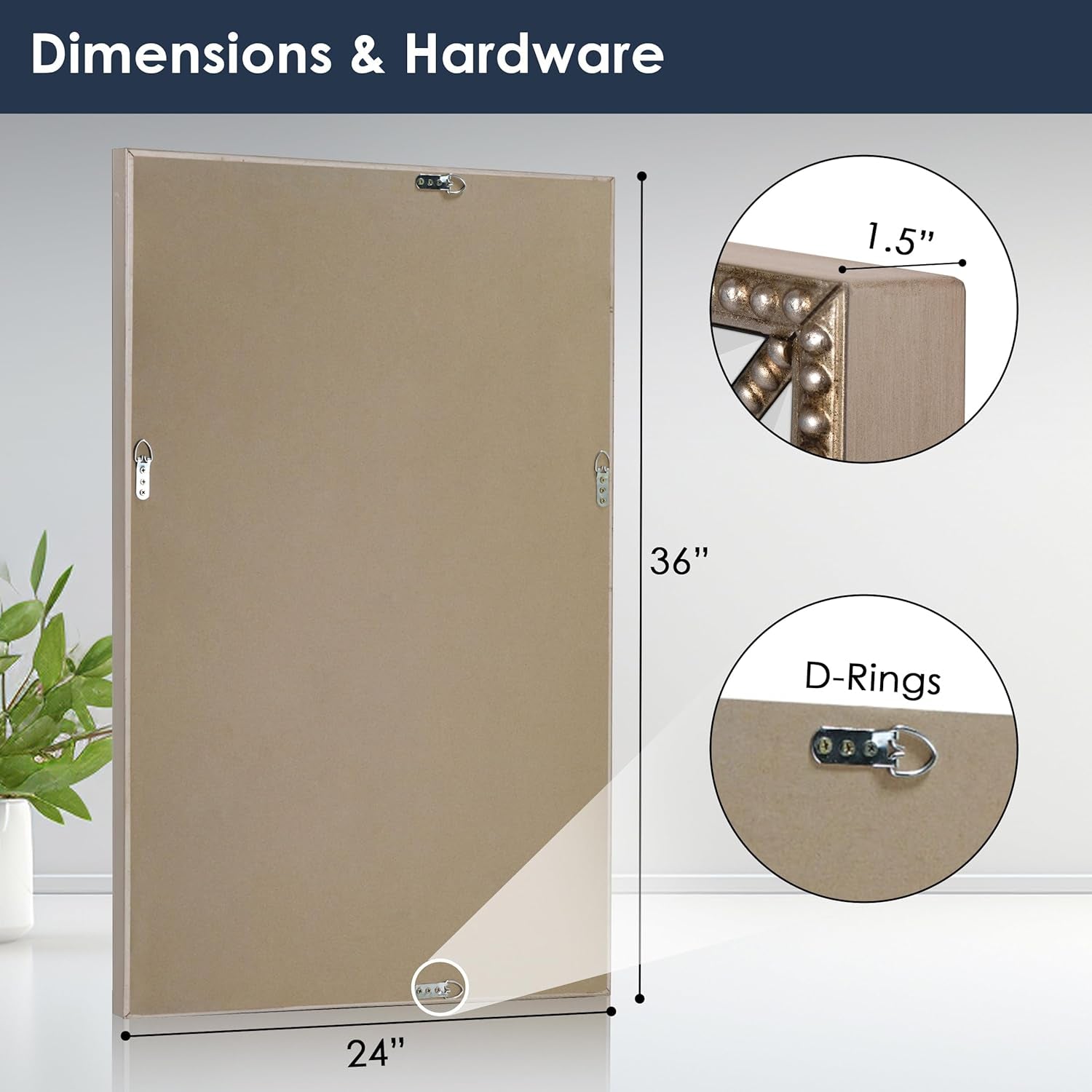 PREMIA HOMES (24'' X 36'') Metro Beveled Edge Mirror with Beaded Glass Frame, Wall Mounted Rectangle Mirror for Bathroom Vanity, over Sink, Entryway, and Bedroom, Champagne Silver