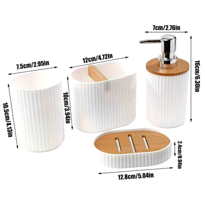 PREMIA HOMES 4Pcs Bathroom Accessories Set Plastic Bathroom Accessories Toothbrush Holder Mouthwash Cup Soap Dispenser Soap Dish