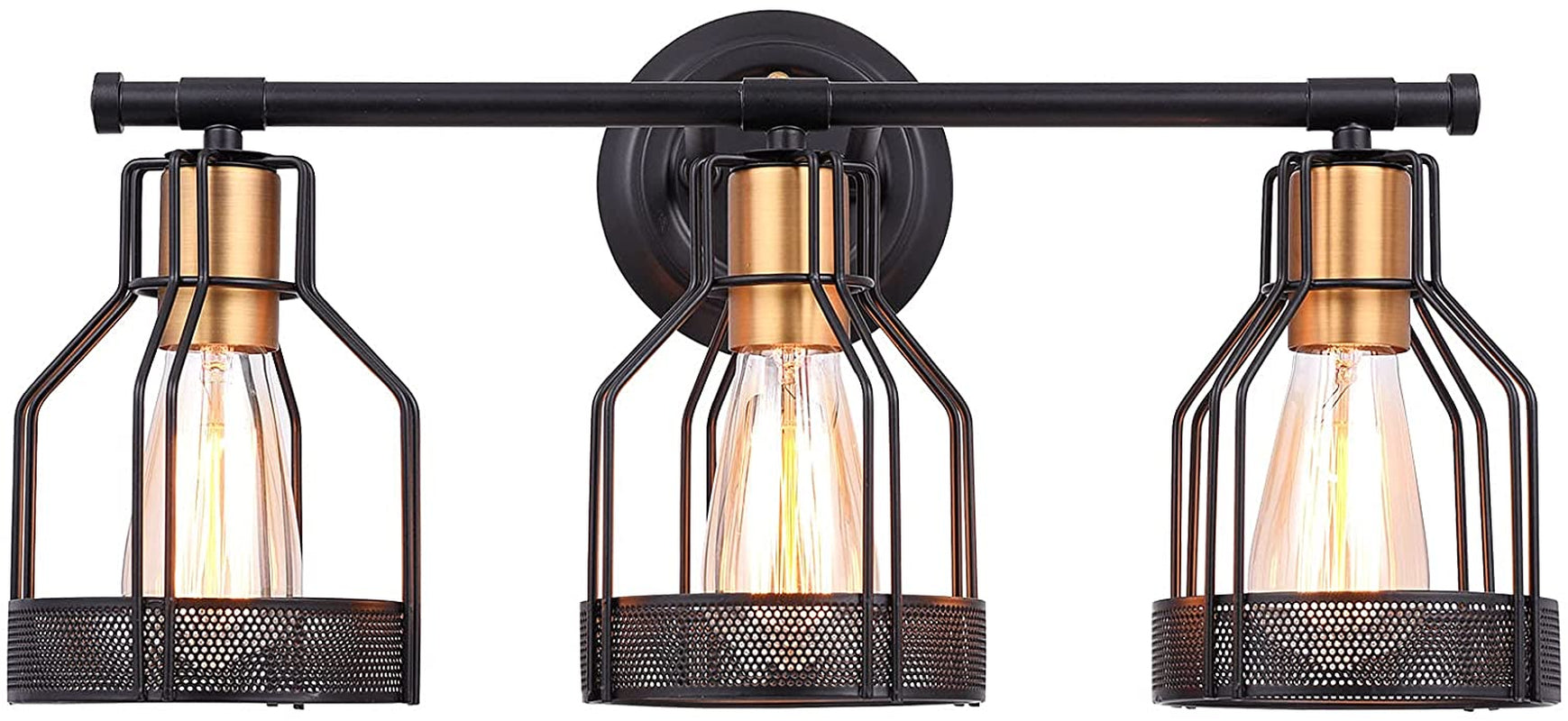 PREMIA HOMES Industrial Bathroom Vanity Light 3 Light Farmhouse Metal Cage Bathroom Wall Light Fixture Black Wall Sconce Lighting Edison Vintage Wall Light Fixture for Bathroom Vanity Mirror Cabinet