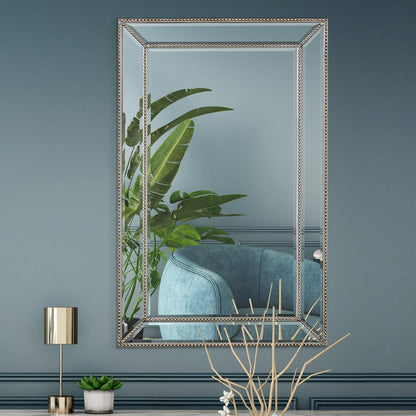 PREMIA HOMES (24'' X 36'') Metro Beveled Edge Mirror with Beaded Glass Frame, Wall Mounted Rectangle Mirror for Bathroom Vanity, over Sink, Entryway, and Bedroom, Champagne Silver
