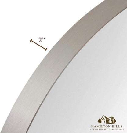 35 Inch round Bathroom Mirror - Brushed Silver Metal Frame - Elegant Wall Mounted for Bedroom, Entryway, and Living Spaces - round Mirrors for Wall Decor