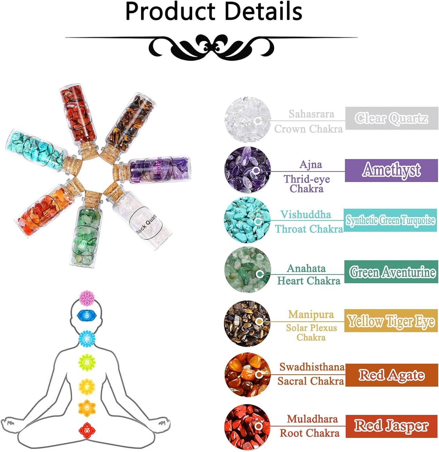 PREMIA HOMES 12 Crystal Gemstone Bottles Reiki Chip Crystals for Witchcraft Healing Tumbled Gem Wicca Stones Set with Gift Box for Meditation Home Decoration Christmas Gift (12Pcs)