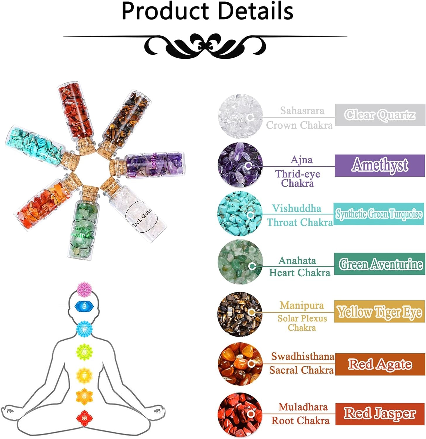 PREMIA HOMES 12 Crystal Gemstone Bottles Reiki Chip Crystals for Witchcraft Healing Tumbled Gem Wicca Stones Set with Gift Box for Meditation Home Decoration Christmas Gift (12Pcs)