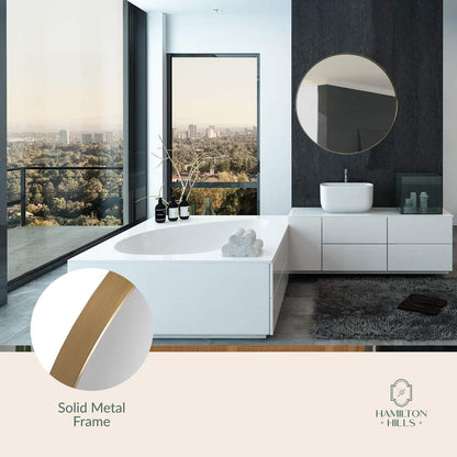 round Beveled Mirror - 30' Circle Mirror - Classic Gold Frame - Wall Mount for Home Decor - Elegant Vanity Mirror for Bathroom, Bedroom, Living Room - Deep Metal Frame