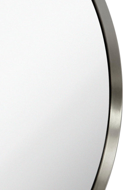 35 Inch round Bathroom Mirror - Brushed Silver Metal Frame - Elegant Wall Mounted for Bedroom, Entryway, and Living Spaces - round Mirrors for Wall Decor
