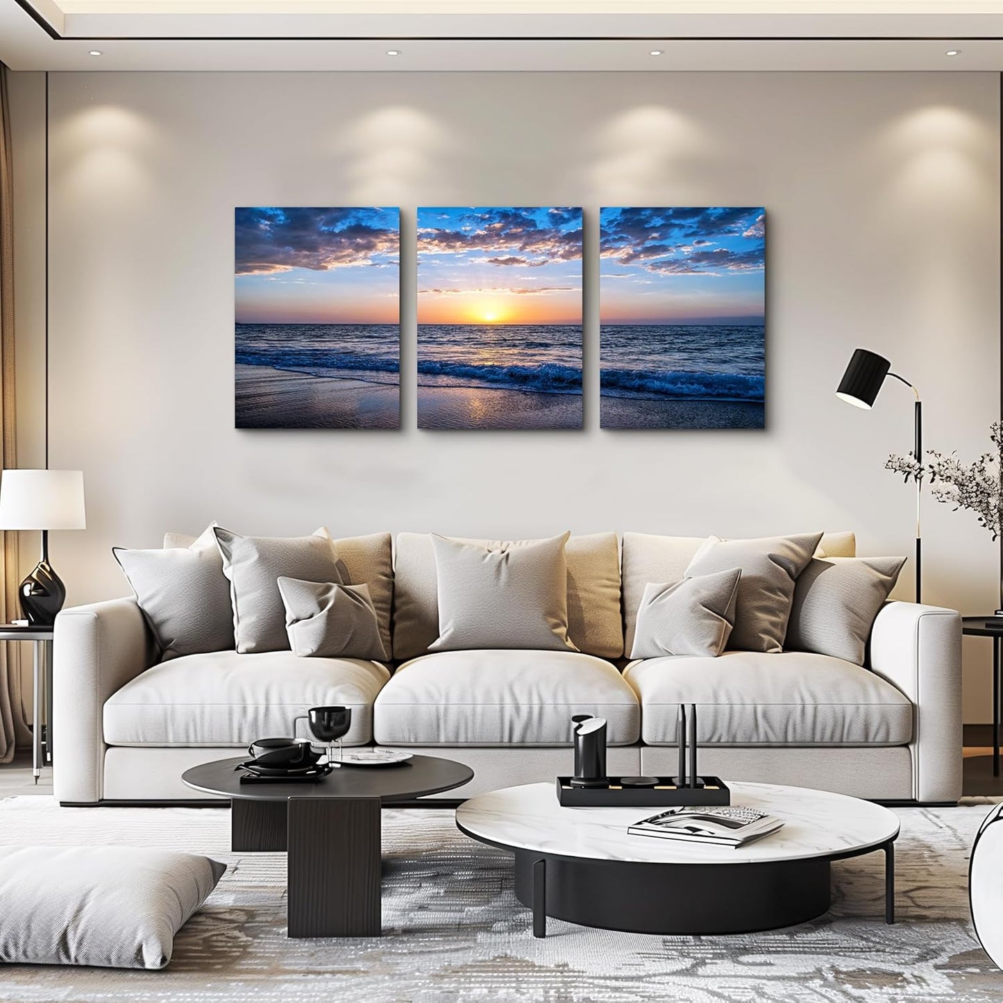 PREMIA HOMES Set of 3 Wall Art Canvas Prints, Beach Sunrise Sunset Pictures Wall Decor Ocean Waves Nature Seascape Poster Coastal Landscape Painting for Living Room, Bedroom, Office Home Decor