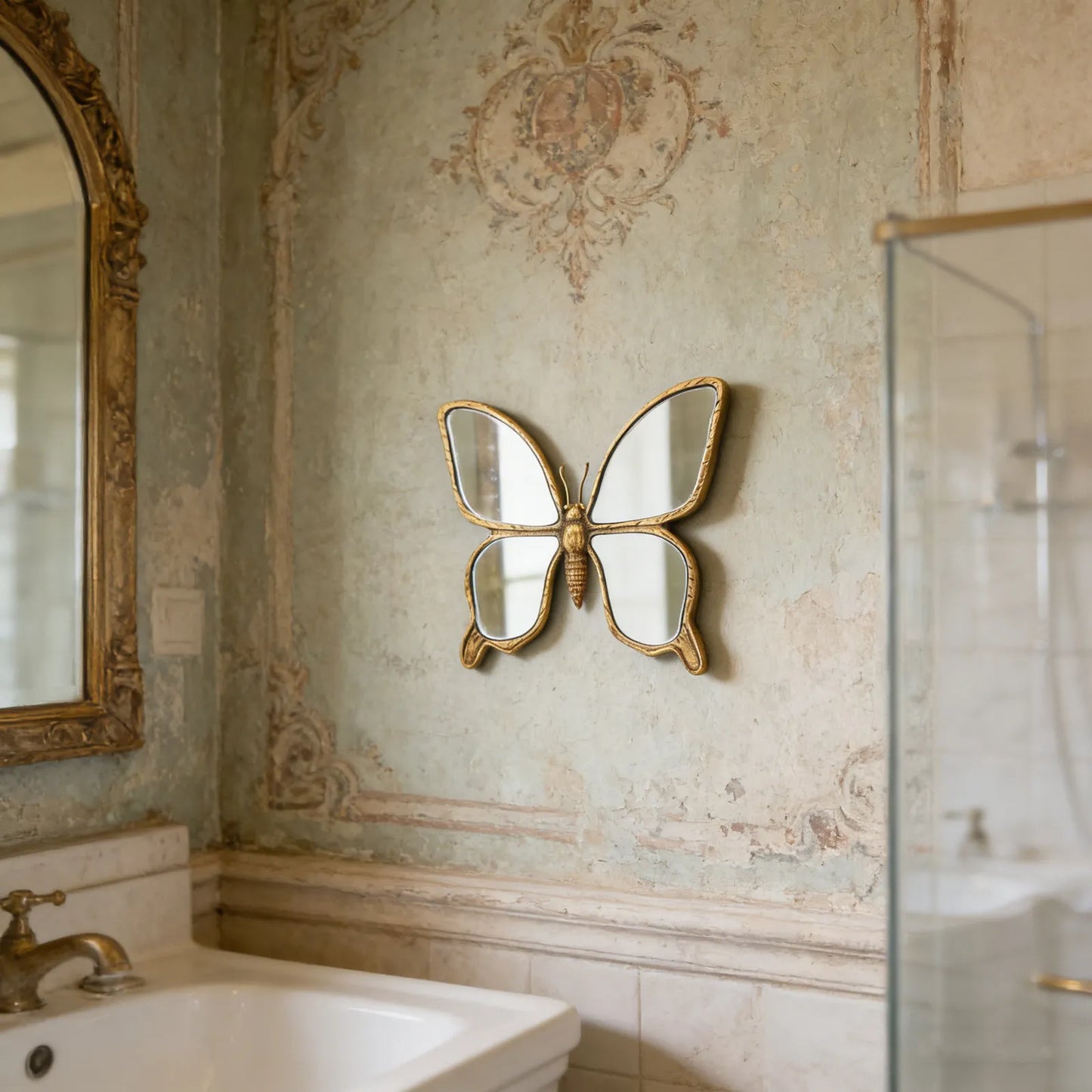 PREMIA HOOMES Decorative Butterfly Wall Mirror with Gold Resin Frame Wall Art Elegant Acrylic Mirror Decoration for Bedroom Living Room Decor