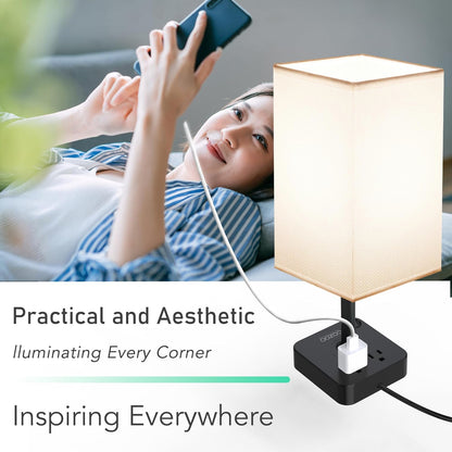 PREMIA HOMES  Table Lamp Dimmable  USB Bedside Table Desk Lamp with 2 USB Charging Port(A+C) 2 Outlet,Nightstand Lamp with Charger Base White Fabric Shade,Led Touch Lamp for Bedroom/Livingroom/Dorm/Home Office