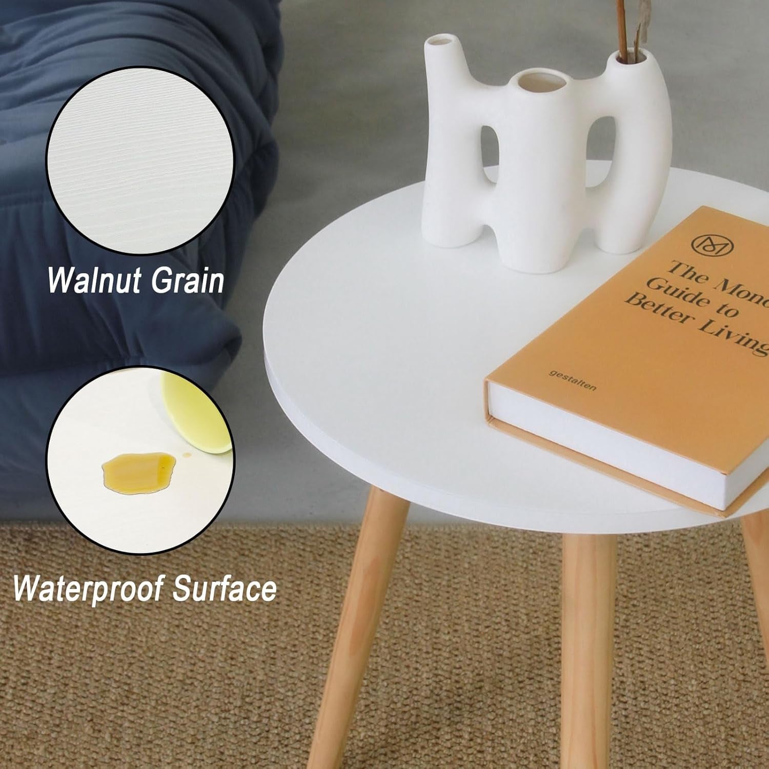 PREMIA HOMES Round Side Table, Small Accent Table Nightstand Modern End Table for Living Room Bedroom Office Small Spaces, 15.7''D X 19.69''H (White)