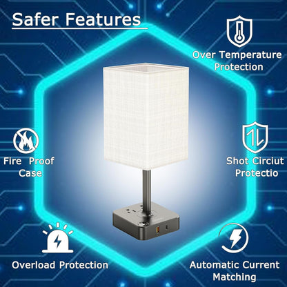 PREMIA HOMES  Table Lamp Dimmable  USB Bedside Table Desk Lamp with 2 USB Charging Port(A+C) 2 Outlet,Nightstand Lamp with Charger Base White Fabric Shade,Led Touch Lamp for Bedroom/Livingroom/Dorm/Home Office